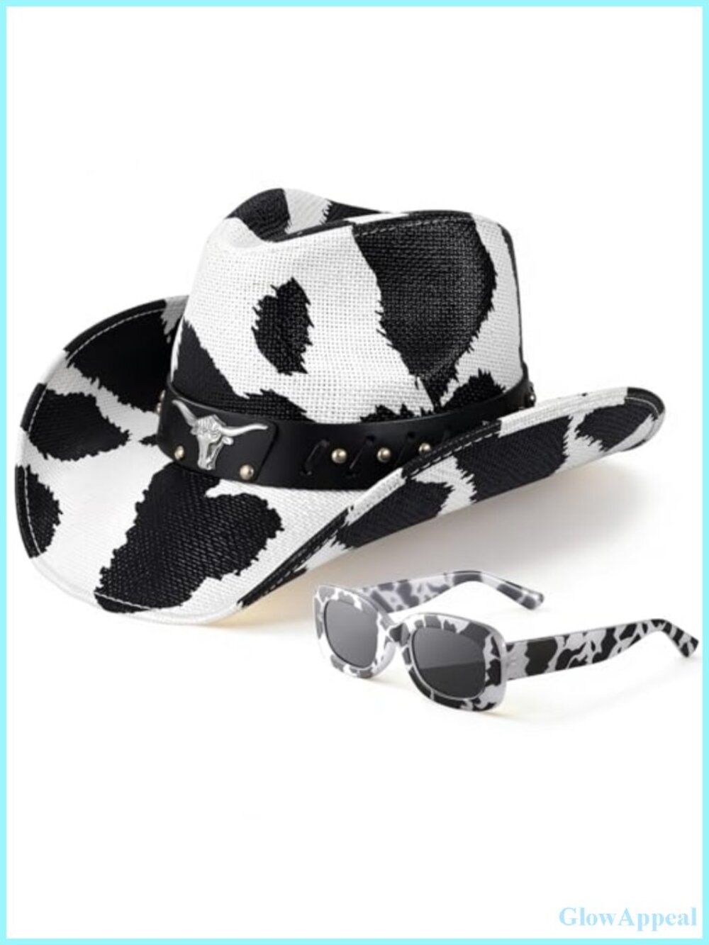 Cow Print Cowboy Hat & Sunglasses Set for Women Men Western Party